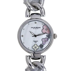Akribos Ladies Diamond Dial Quartz Clover White Dial Wrist Watch